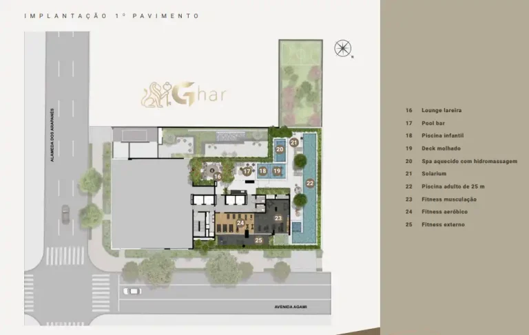 Planta do 1º pavimento com lazer no Agami Park Residences Moema