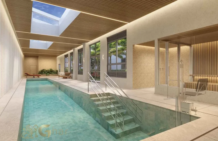 Piscina coberta no Alt Studios by Eztec Chácara Santo Antônio