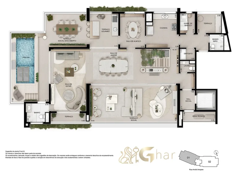 Planta cobertura duplex inferior 482 m² no Ampère Brooklin São Paulo