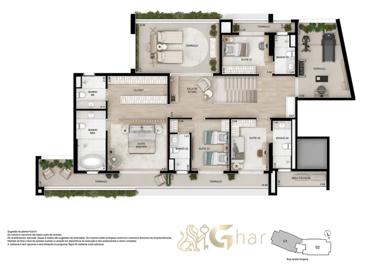 Planta cobertura duplex superior 482 m² no Ampère Brooklin São Paulo