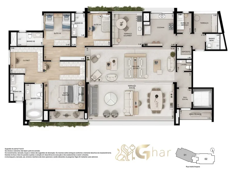 Planta apartamento 262 m² suíte master ampliada no Ampère Brooklin São Paulo