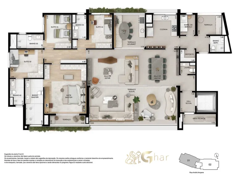 Planta tipo apartamento 262 m² no Ampère Brooklin São Paulo