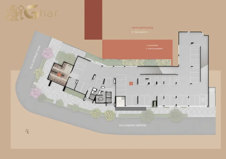 Planta 2º pavimento bicicletário e estacionamento no Ampère Brooklin São Paulo