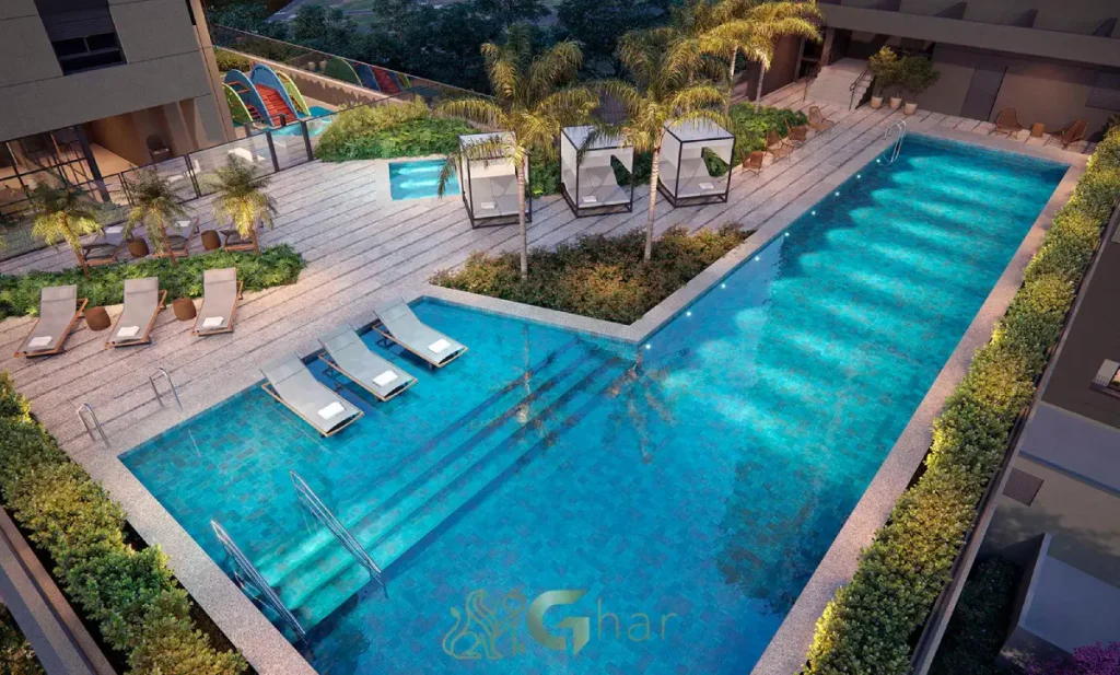 Piscina do condomínio Ampère Brooklin em São Paulo