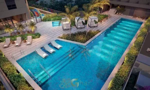 Piscina do condomínio Ampère Brooklin em São Paulo