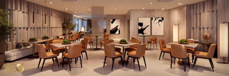 Salão de festas do condomínio Ampère Brooklin em São Paulo