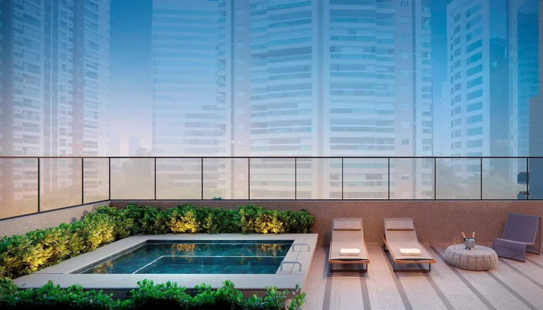 Solarium do condomínio Ampère Brooklin em São Paulo