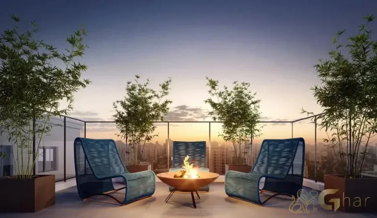 Lounge com fireplace no Blue Park Jardim São Paulo