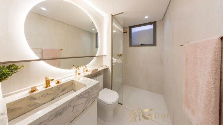 Banheiro decorado da suíte 1 no Bosque Cerejeiras Jardim das Perdizes