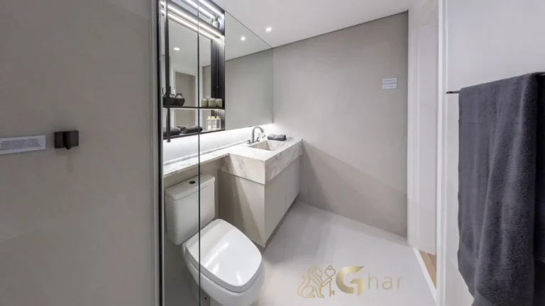 Banheiro decorado da suíte 2 no Bosque Cerejeiras Jardim das Perdizes