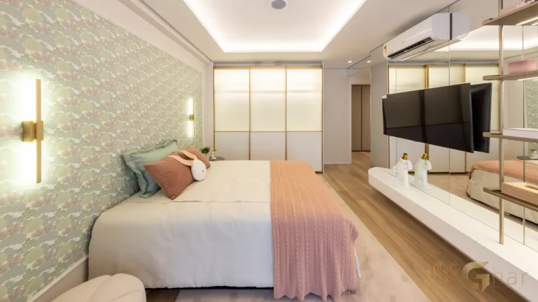 Quarto suíte 1 apartamento decorado Bosque Cerejeiras Jardim das Perdizes