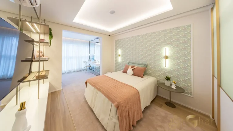 Quarto suíte 1 decorado Bosque Cerejeiras Jardim das Perdizes