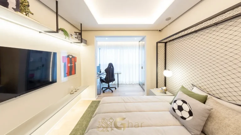 Quarto suíte 2 apartamento decorado Bosque Cerejeiras Jardim das Perdizes