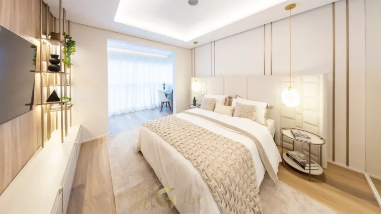 Quarto suíte master apartamento decorado Bosque Cerejeiras Jardim das Perdizes