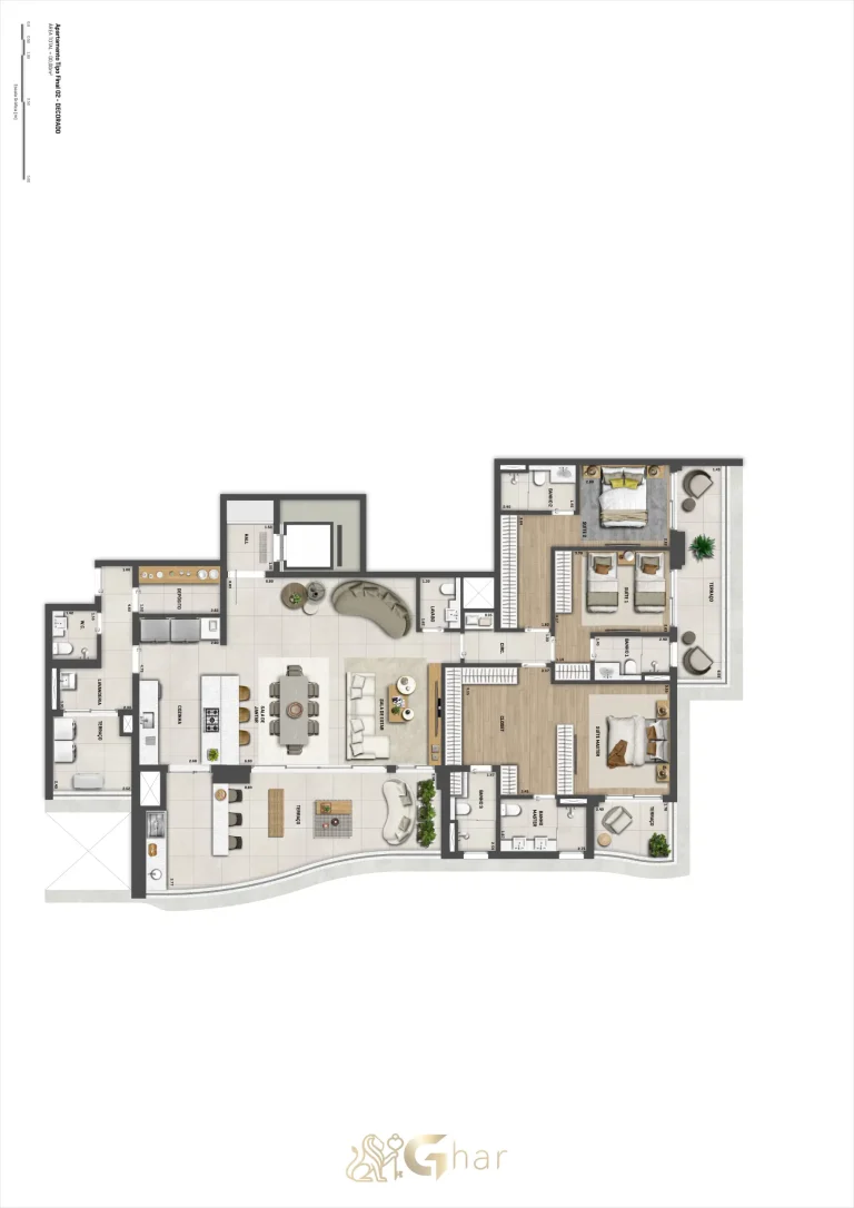 Planta apartamento 222 m² 3 suítes Bosque Cerejeiras Jardim das Perdizes