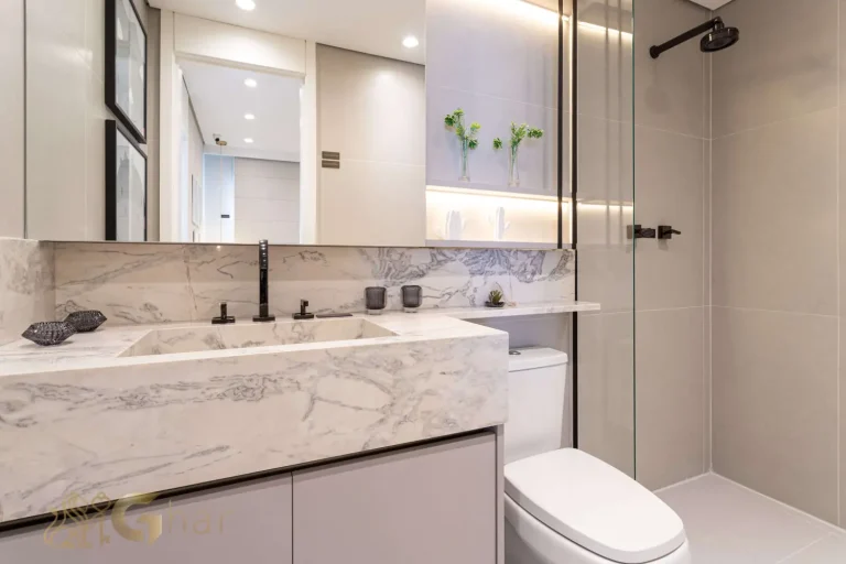 Banheiro decorado no apartamento Bosque Pitangueiras Jardim das Perdizes