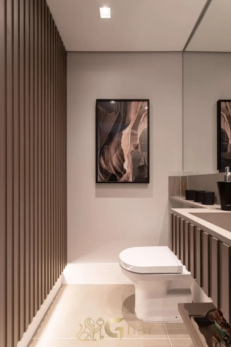 Lavabo elegante no apartamento decorado Bosque Pitangueiras Jardim das Perdizes