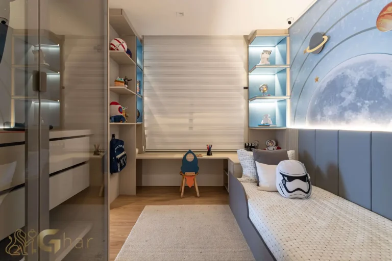 Quarto decorado no apartamento do Bosque Pitangueiras Jardim das Perdizes