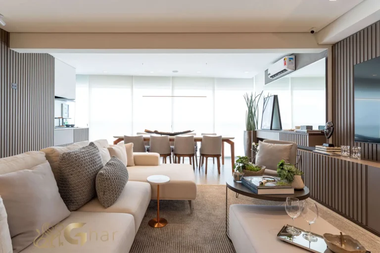 Sala de living no apartamento decorado Bosque Pitangueiras Jardim das Perdizes