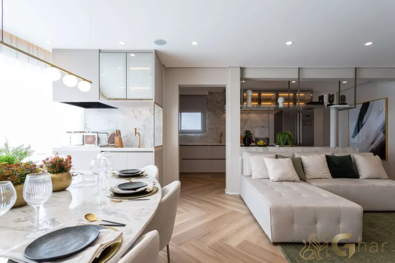 Varanda integrada no apartamento decorado Bosque Pitangueiras Jardim das Perdizes