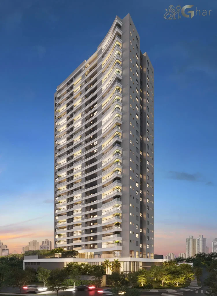 Fachada do Bosque Pitangueiras iluminada à noite