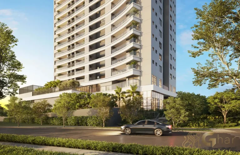 A fachada com portaria do Bosque Pitangueiras Jardim das Perdizes transmite segurança, modernidade e sofisticação logo na entrada.