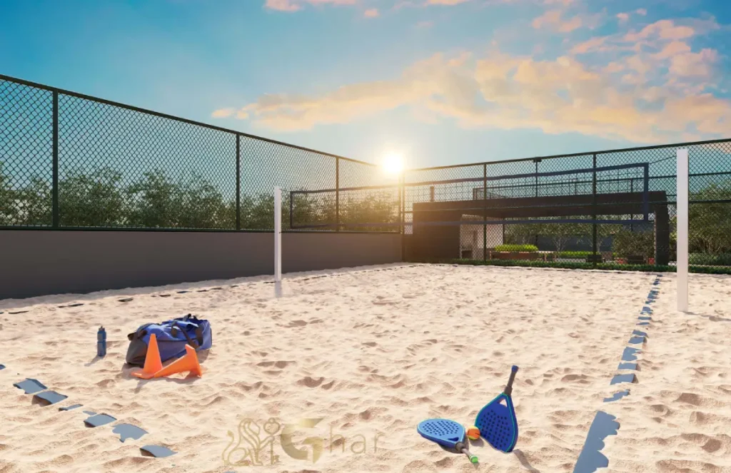 Quadra de beach tennis no Bosque Pitangueiras Jardim das Perdizes