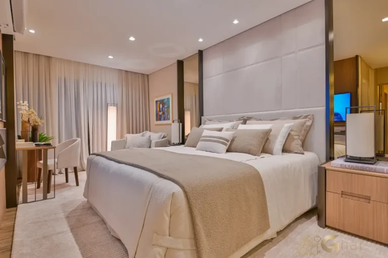 Quarto casal decorado com estilo no Brisea Moema