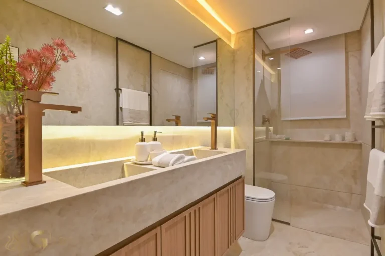Suíte decorada do Brisea Moema, com design elegante e ambientes planejados para proporcionar máximo conforto e privacidade.