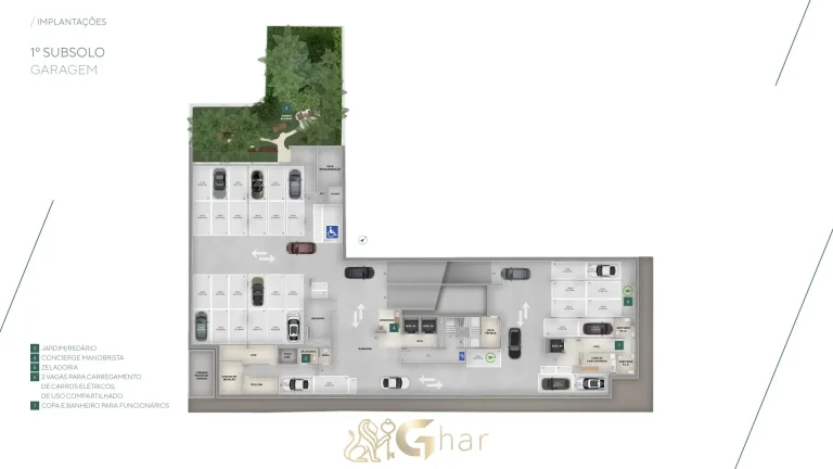 Planta garagem 1º subsolo Brisea Moema