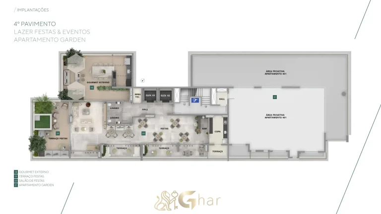 Planta do 4º pavimento Brisea Moema com lazer e festas