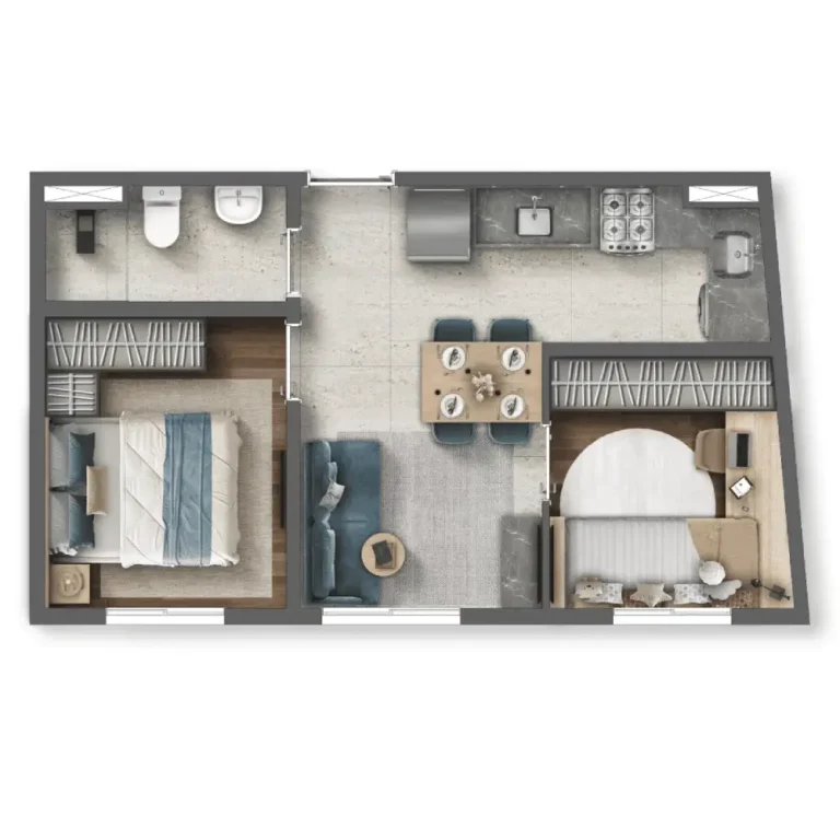 Planta apartamento 2 dormitórios Brit Parada Inglesa