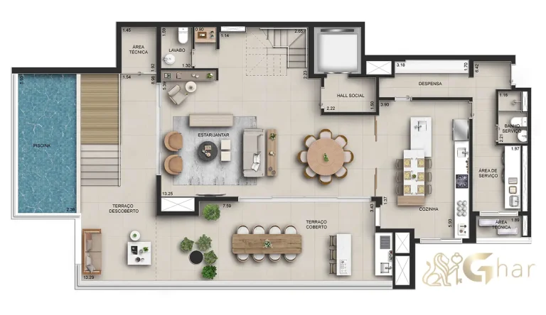 Planta duplex 363 m² 4 suítes – pavimento superior – CAPITOLO by Piero Lissoni