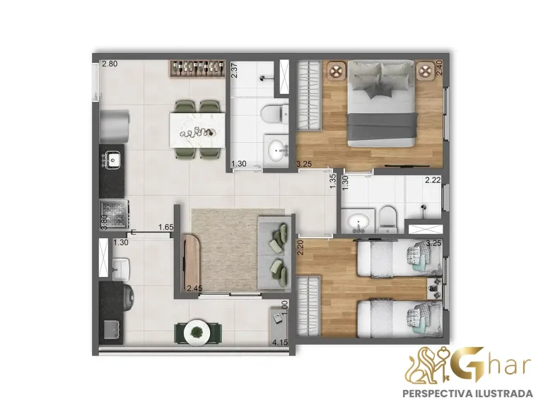 Planta apartamento 50m² 2 dormitórios final 01 Cult Vila Mariana