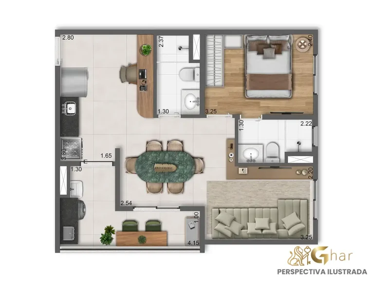 Planta apartamento 50m² sala ampliada Cult Vila Mariana São Paulo