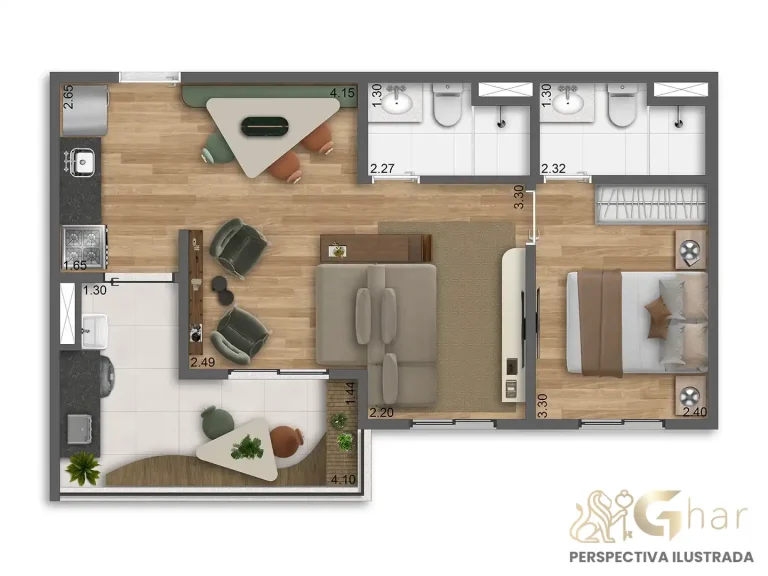 Planta apartamento 50m² sala ampliada final 03 Cult Vila Mariana