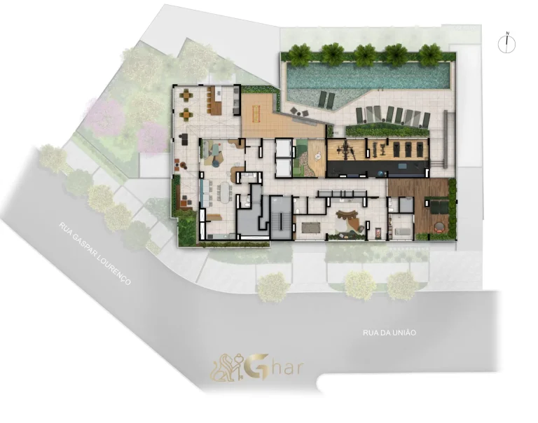 Planta 1º pavimento lazer condomínio Cult Vila Mariana São Paulo