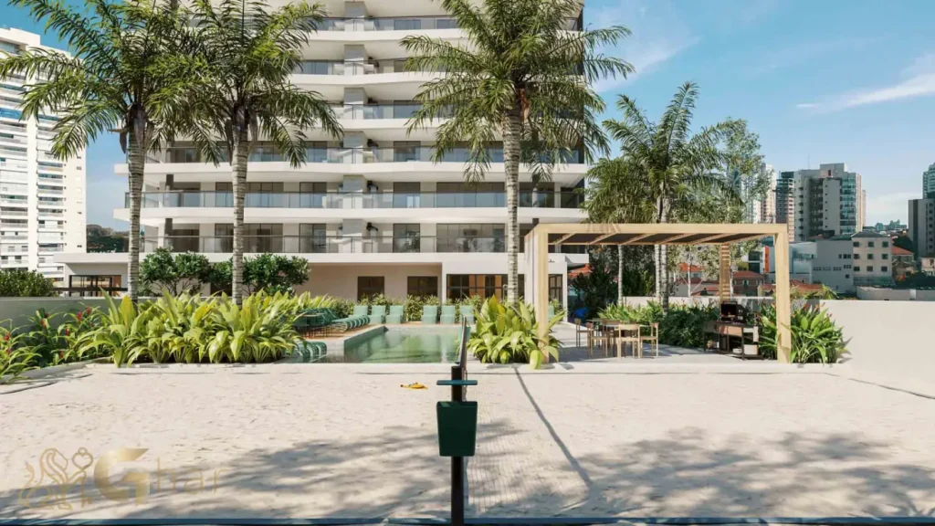 Quadra de beach tennis condomínio Design Julia Santana