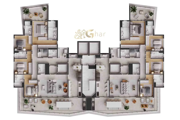 Planta apartamento 224m² 4 suítes Design Julia Santana