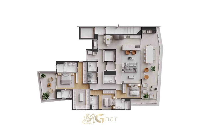 Planta apartamento 224m² suíte master e sala ampliadas Design Julia Santana