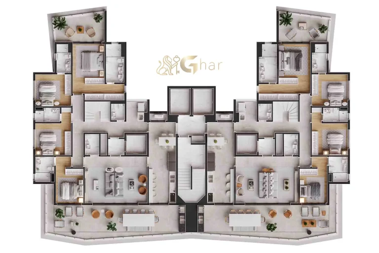 Planta duplex inferior 416m² 4 suítes Design Julia Santana