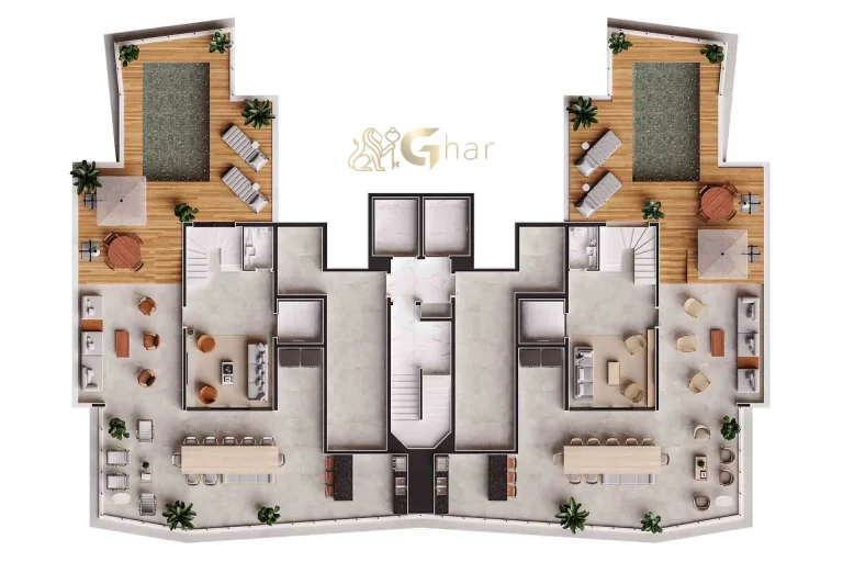 Planta duplex superior 416m² 4 suítes Design Julia Santana