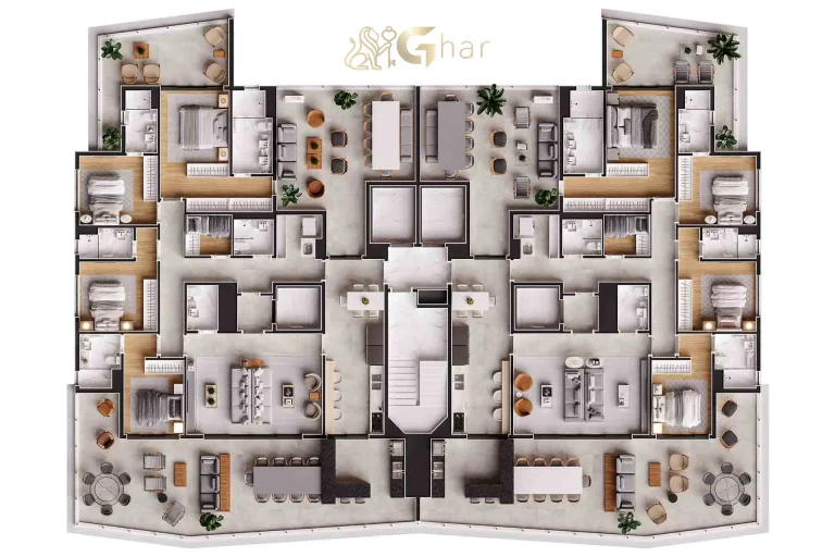 Planta apartamento garden 283m² 4 suítes Design Julia Santana