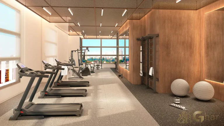 Espaço fitness do condomínio Emiie Moema Residencial em São Paulo