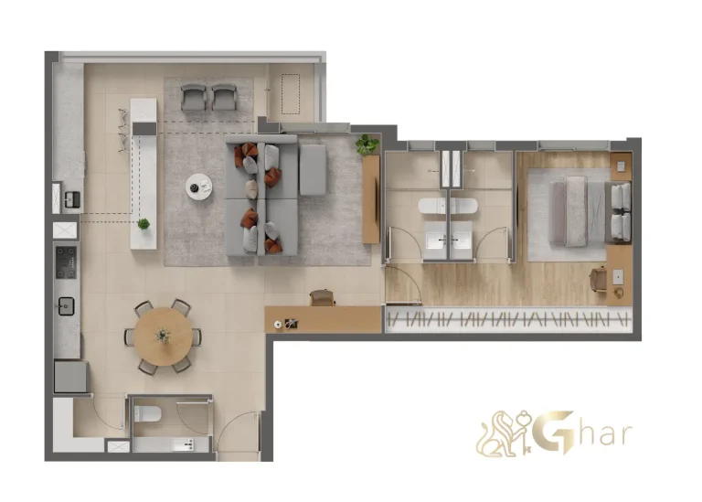 Planta de 86m² com sala ampliada e suíte master – Eucalys Moema Lírio