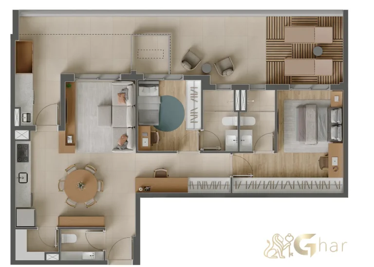 Planta garden de 112m² com 2 suítes – Eucalys Moema Lírio