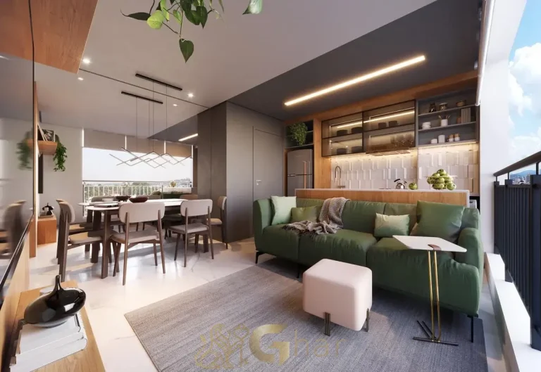 Sala integrada decorada de 40 m² no Full Jardim São Paulo