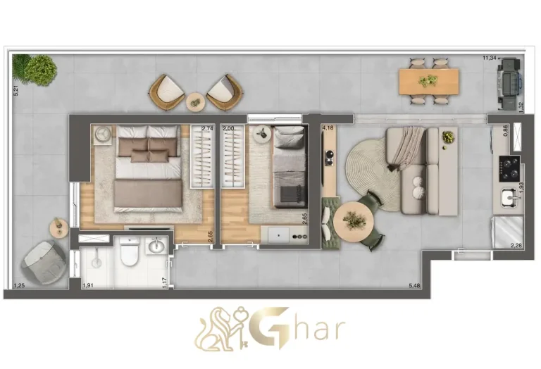 Planta do apartamento garden de 63 m² com 2 dormitórios no Full Jardim São Paulo