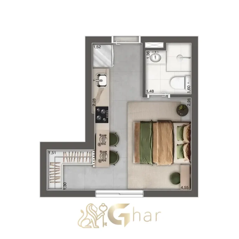 Planta do studio de 21 m² no Full Jardim São Paulo