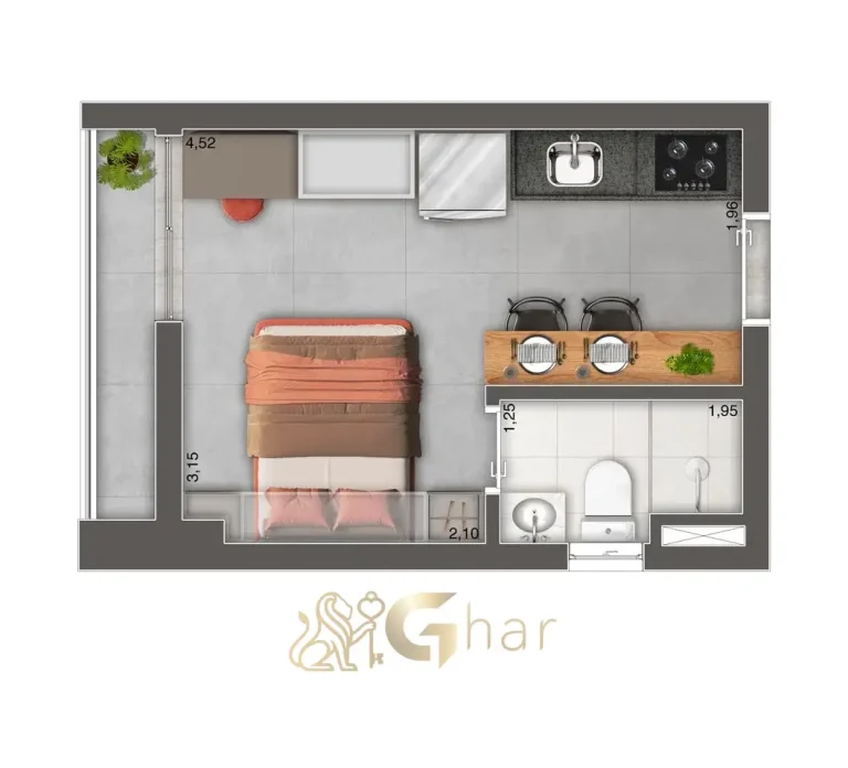 Studio 21 m² – planta inteligente no Full Jardim São Paulo